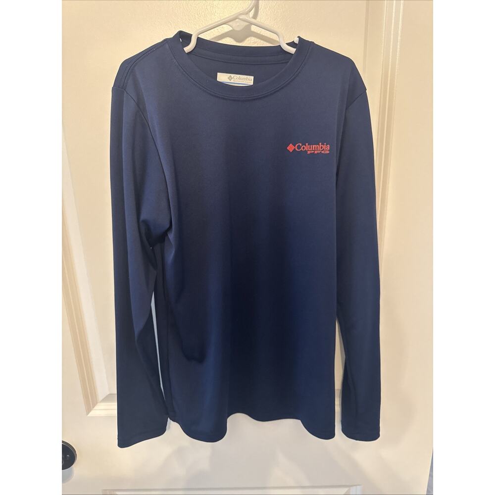 Kids Columbia PFG Sportswear Long Sleeve Navy Swim Fishing Shirt Size Medium